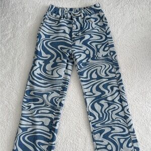 SHEIN Blue and White Swirl Pattern Jeans